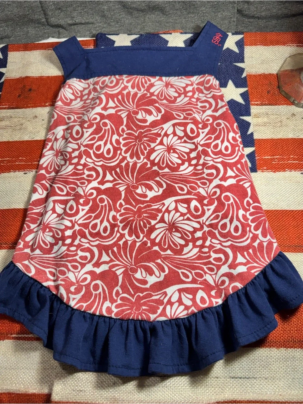 Blue & Coral Floral Ruffle Dog Dress - Brand: